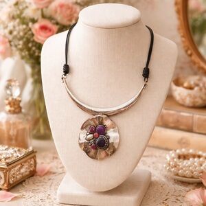 Costume Jewelry Chunky Floral Pink & Purple Necklace